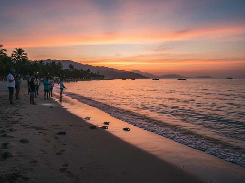 Sunset over Banderas Bay during turtle release season