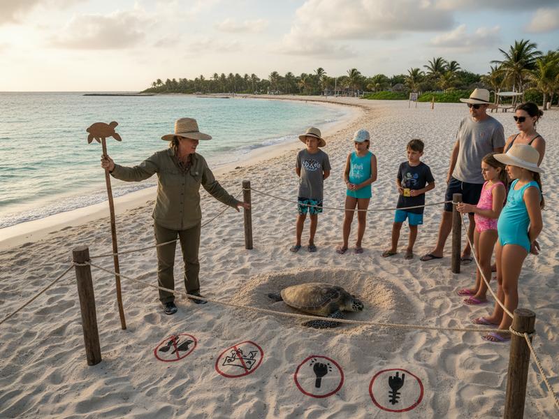 Local instructor speaking with travelers beside a sandy Akumal path