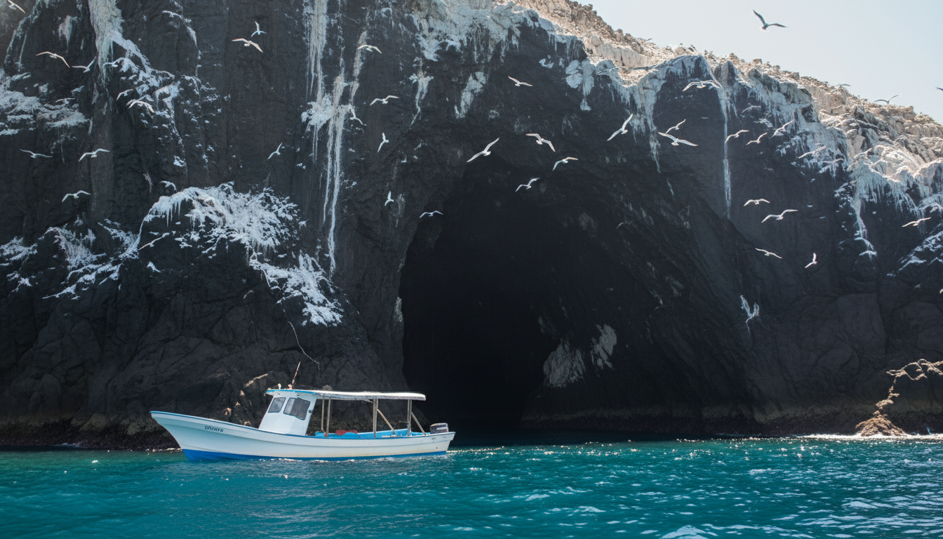 Boat approaching sea cave Pirate Lorencillo