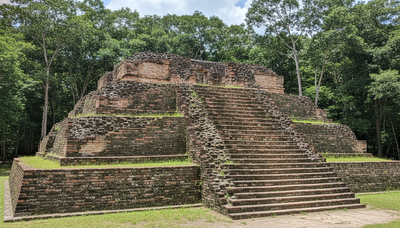Ancient roots comalcalco brick pyramid ruins