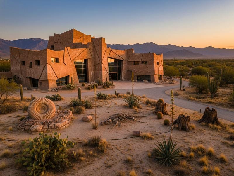 Fossil displays and desert landscape exhibits inside Saltillo's Desert Museum