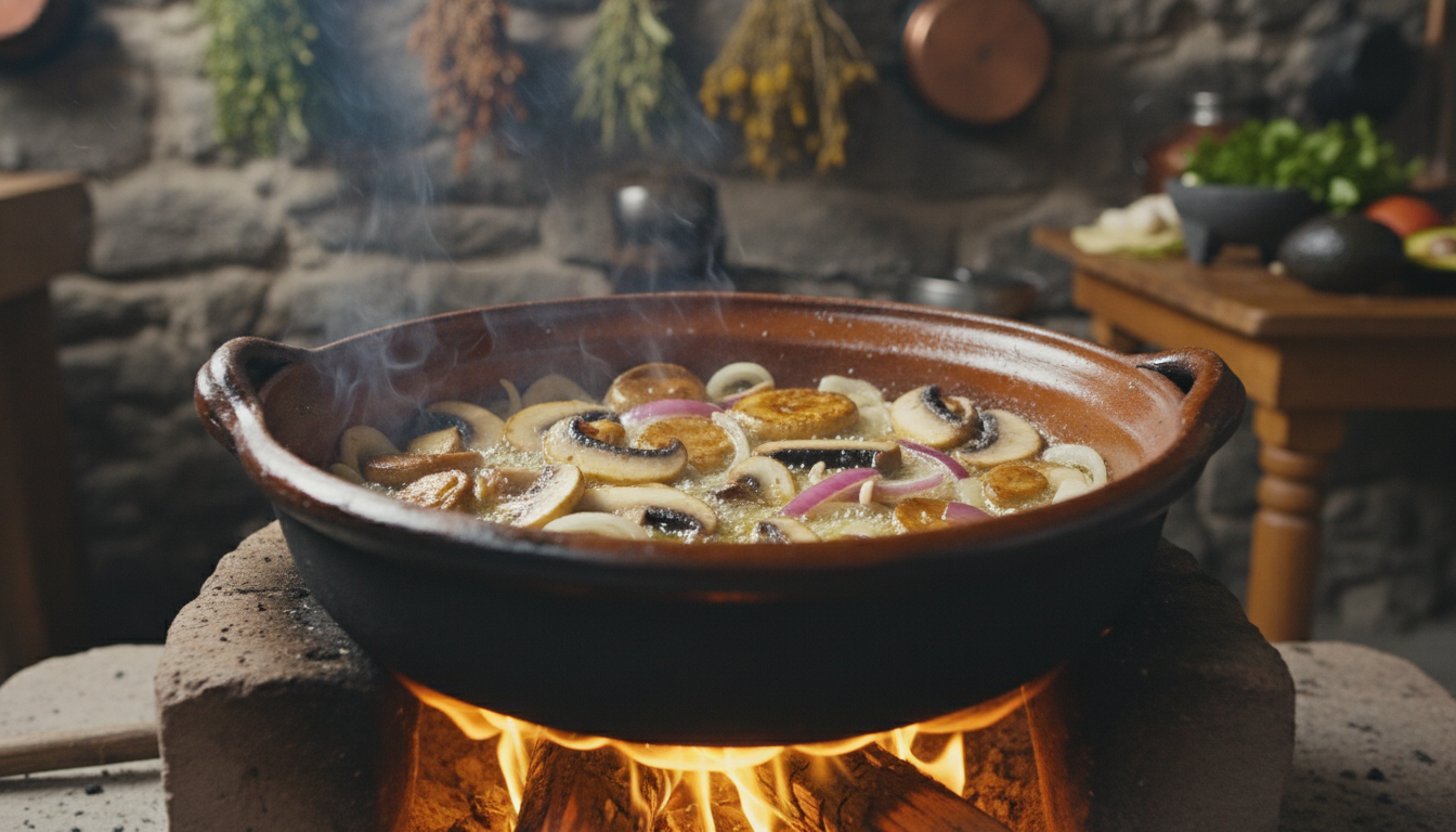 Cooking Mushrooms In Clay Cazuela De Barro