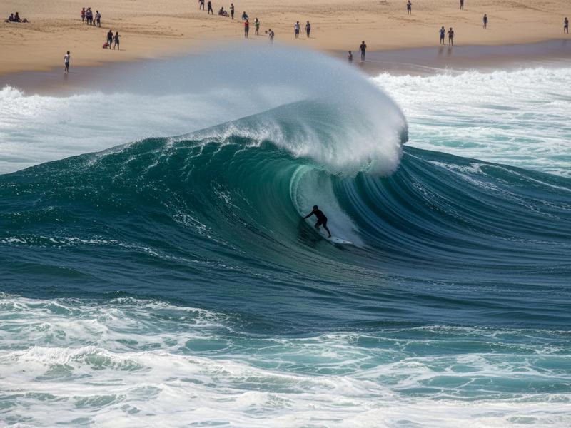 Surfer riding massive Zicatela Pipeline wave at Puerto Escondido