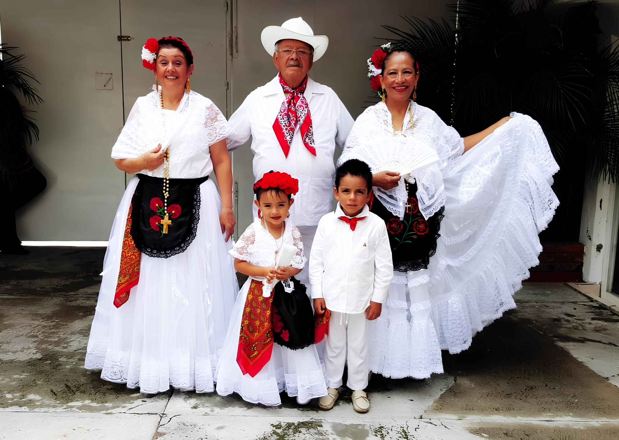 Mexican family from Veracruz dressed in traditional mexican clothing