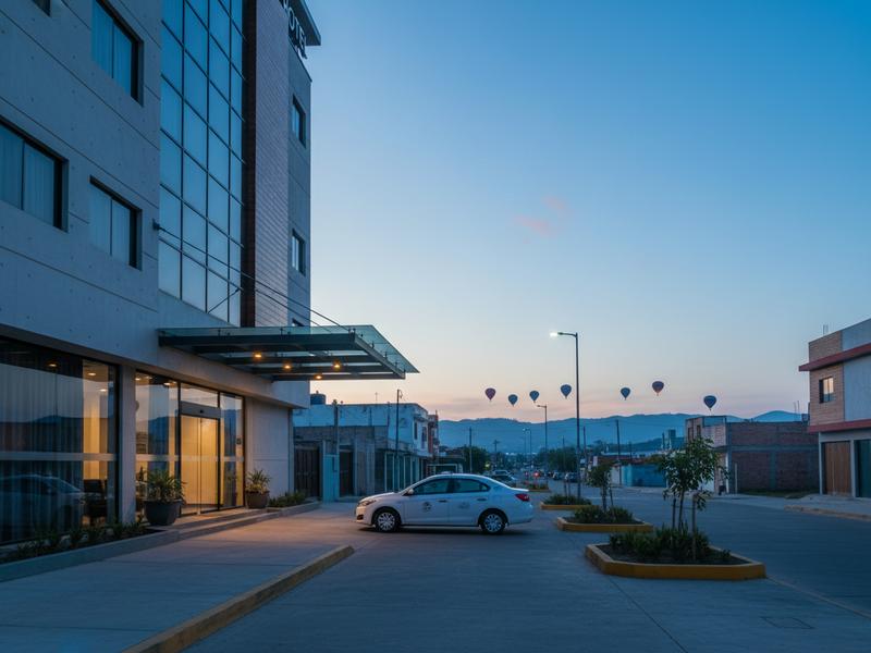 Modern hotel in north León near Parque Metropolitano before sunrise