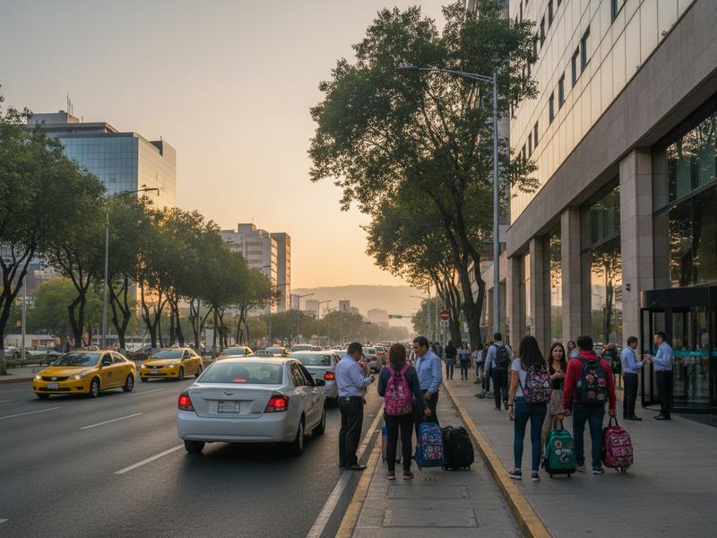 Full-service hotel near Poliforum León with taxis waiting outside