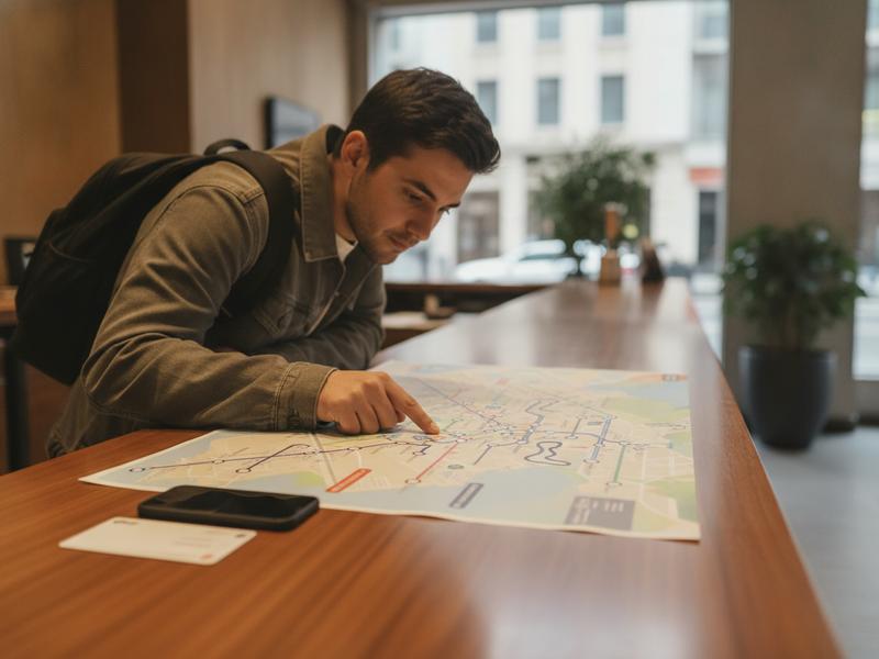 Traveler mapping a hotel route to Mexico Grand Prix entrances using Metro Line 9