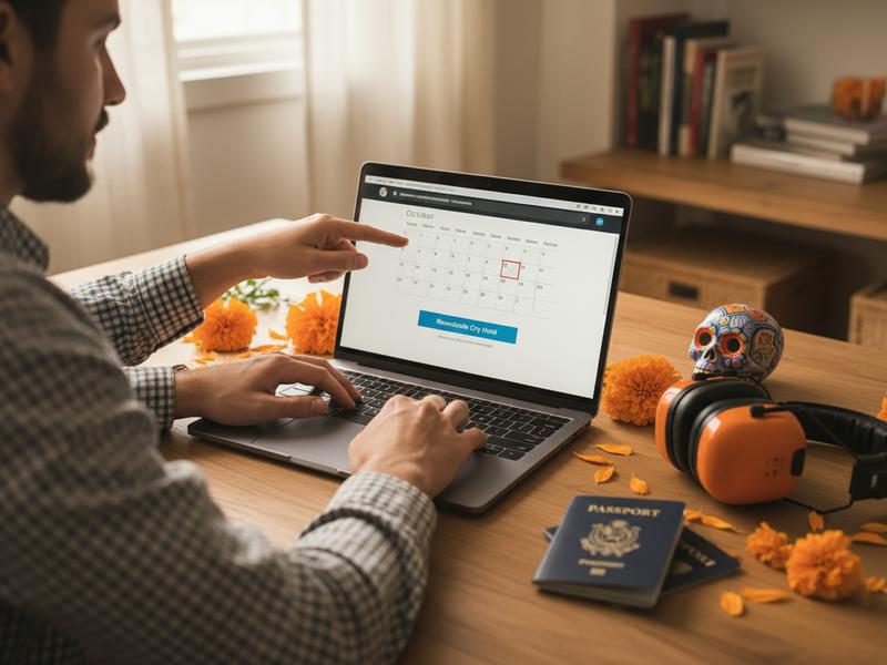 Couple choosing a refundable Mexico City hotel for Grand Prix and Day of the Dead weekend