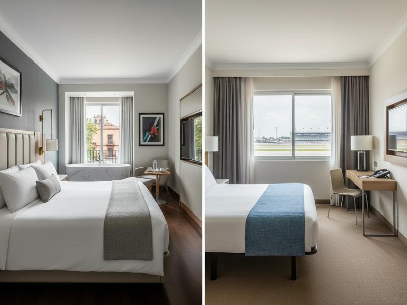 Luxury Polanco hotel compared with a practical hotel near the Mexico City circuit