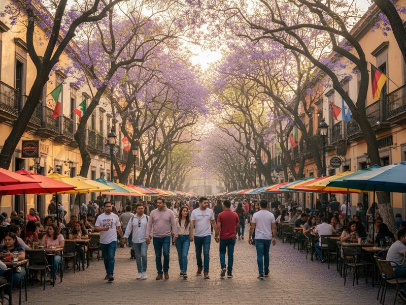 Pedestrian street in Guadalajaras Chapultepec neighborhood with bars and cafes