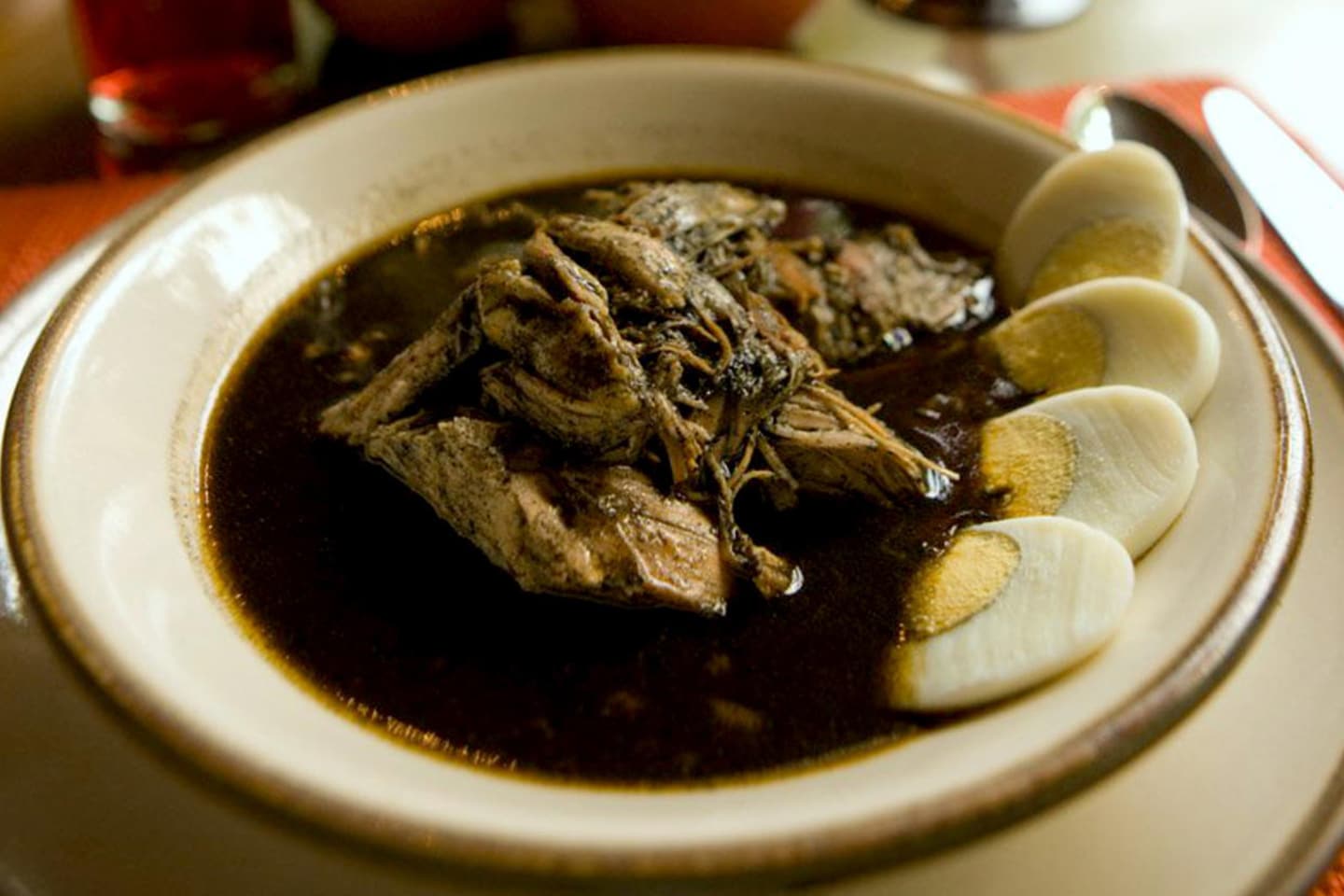 Plate of Yucatecan relleno negro made with recado negro